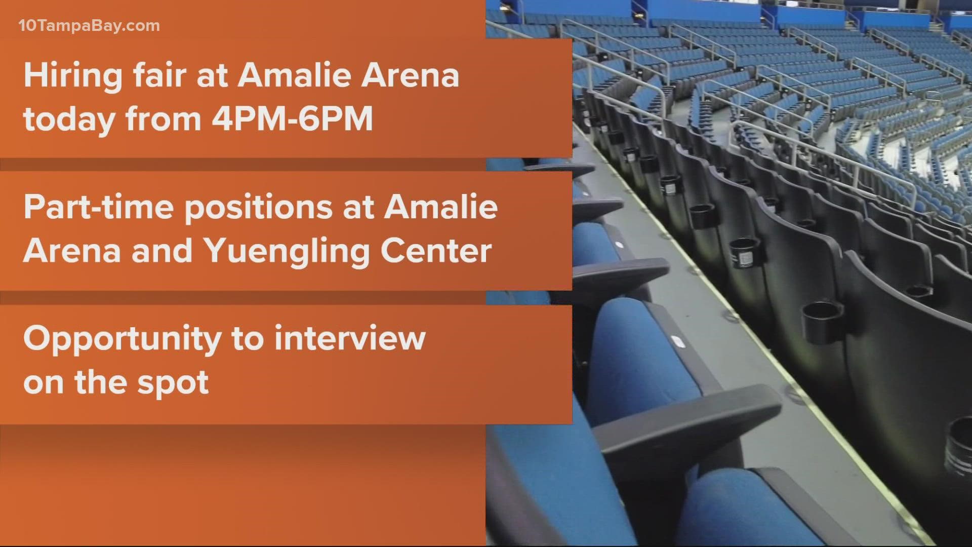 The company says it is looking to fill positions with the Tampa Bay Lightning, Amalie Arena and the Yuengling Center.