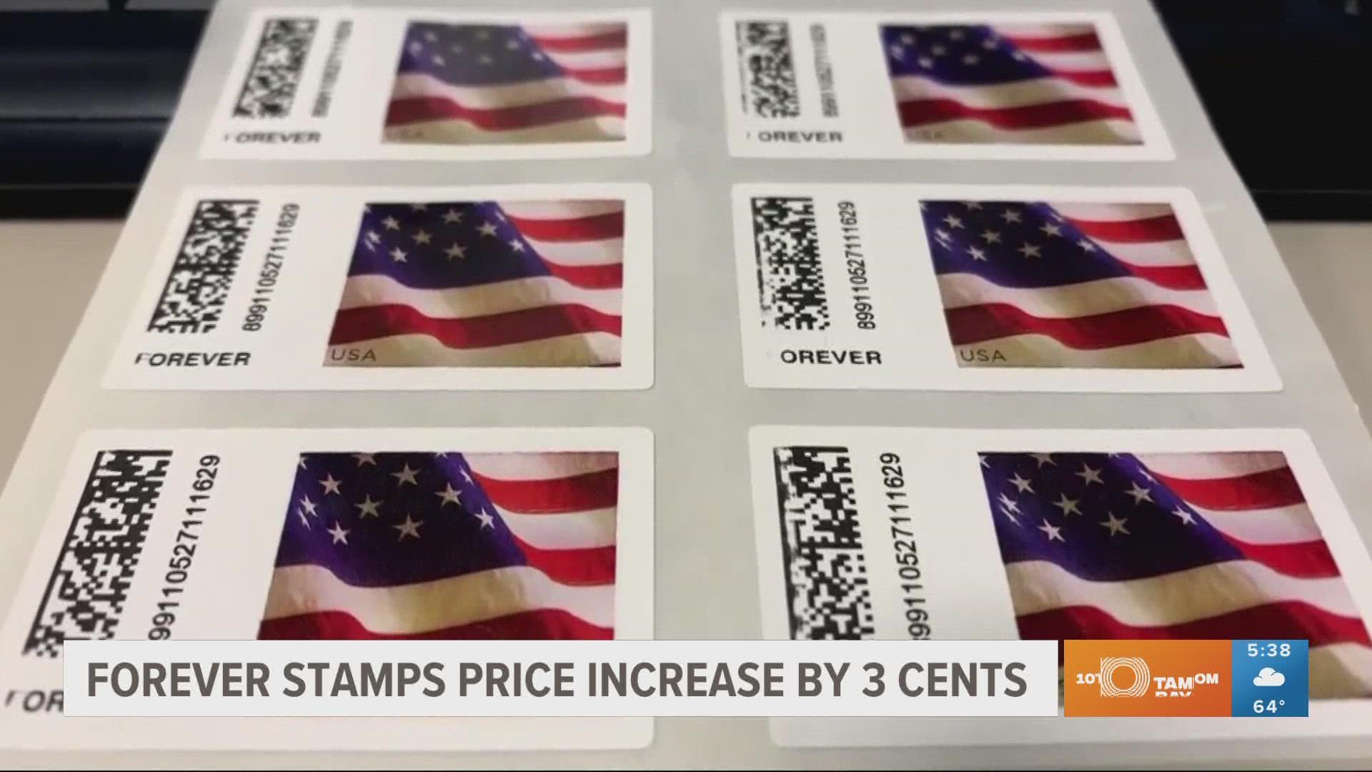 Forever Stamps now cost 63 cents.