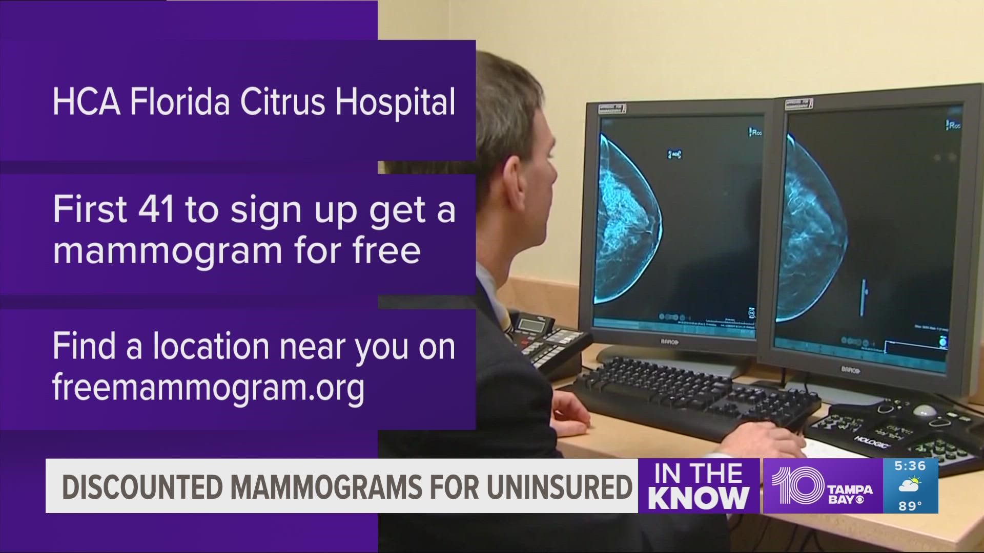 Mammograms can be scheduled by calling 877-351-7012 with a physician referral.