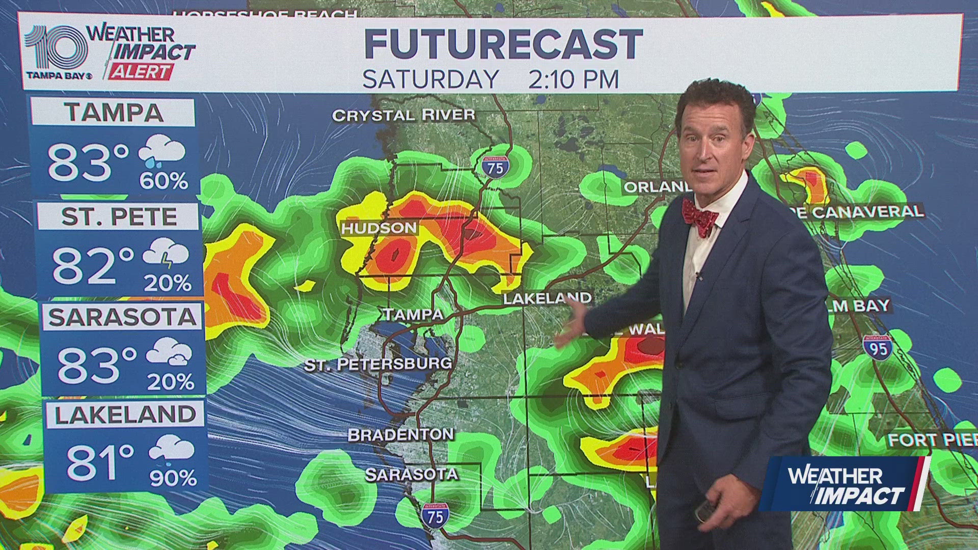 Heavy Gulf downpours are moving inland, leading to the threat of localized flooding. Things improve from east to west by mid to late afternoon.