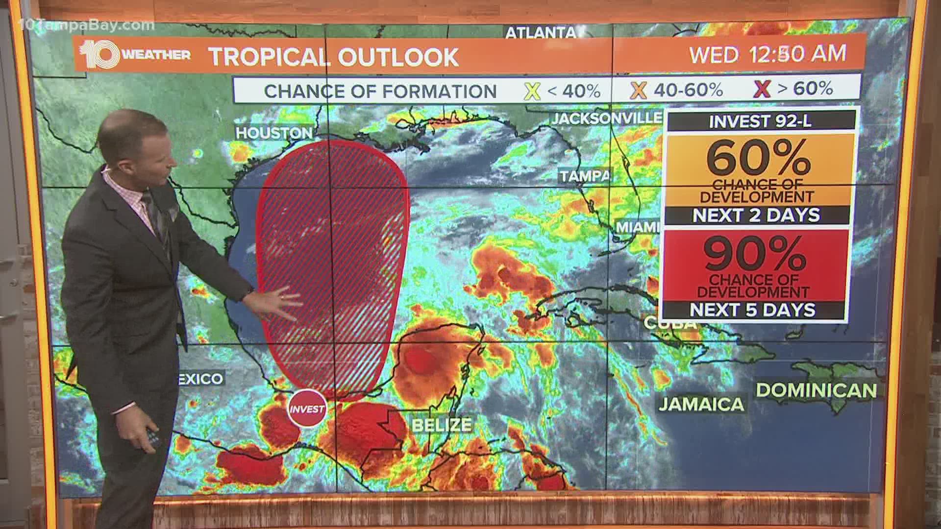 The disturbance, called Invest 92-L, could become Tropical Storm Claudette later this week.