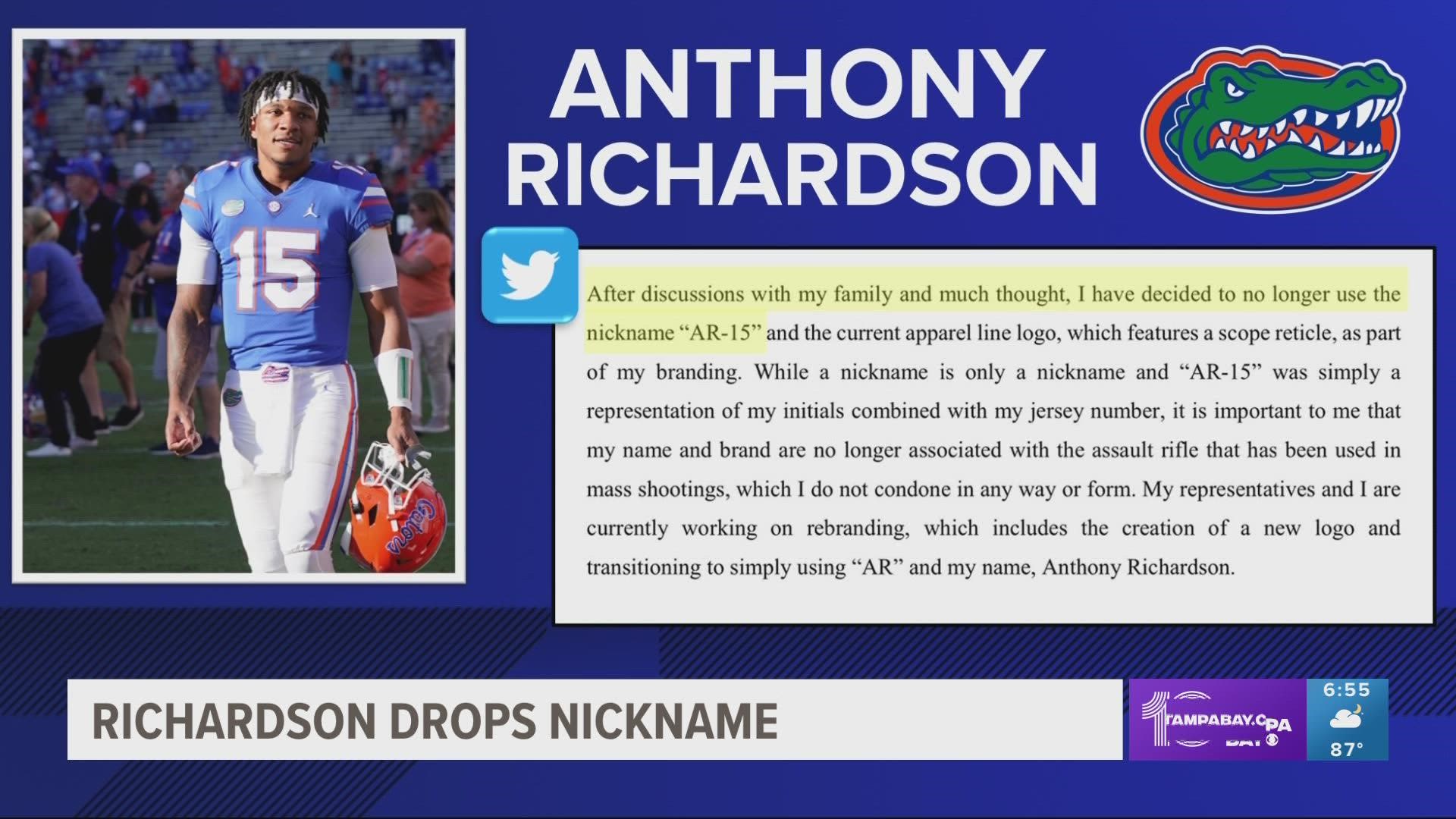 Florida Gators QB Anthony Richardson Drops 'AR-15' Nickname After