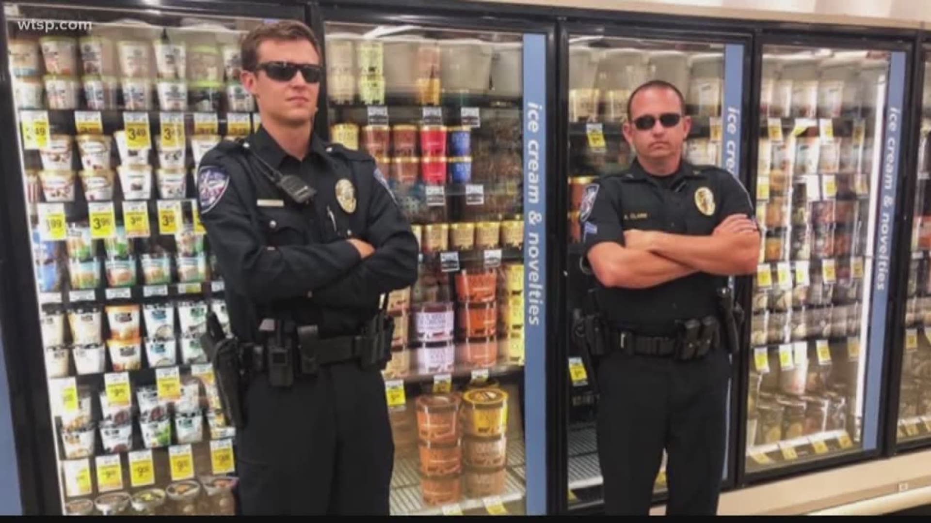 One Texas police department isn’t going to let anyone lick their Blue Bell ice cream and put it back.

The Keller Public Safety Facebook page has a post showing two of its officers standing guard in a supermarket’s ice cream section. The photo comes after a viral video showed a woman licking some Blue Bell ice cream and putting it back on the shelf.