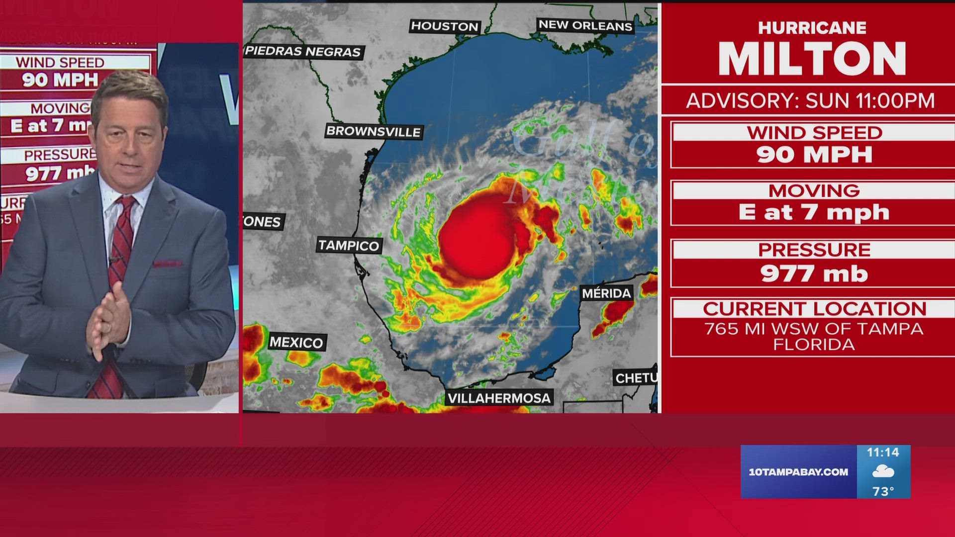 Meteorologists Bobby Deskins and Colleen Campbell provide the latest updates on Hurricane Milton at 11:00 p.m. on Sunday, Oct. 6, 2024.