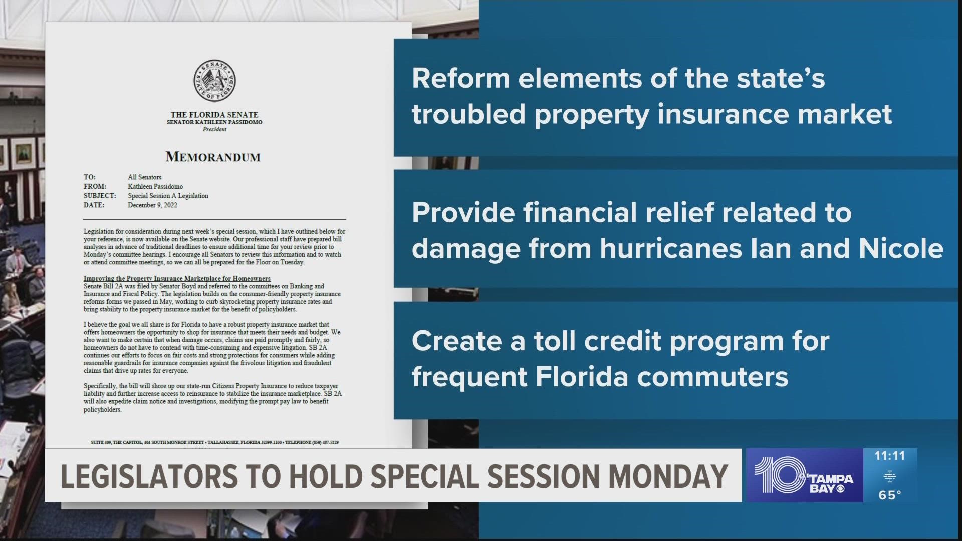The session comes as Florida's property insurance market has dealt with billions of dollars in losses.