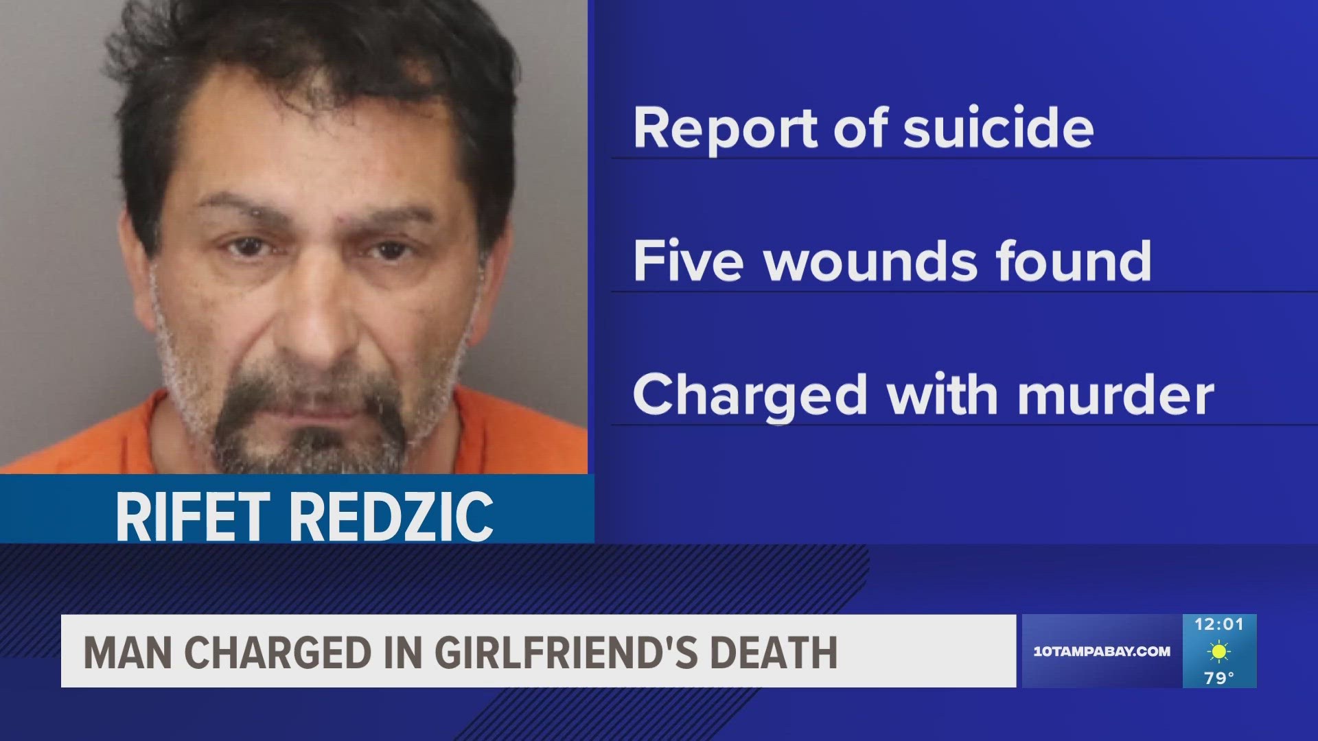 Investigators say 53-year-old Rifet Redzic claimed his girlfriend stabbed herself, then admitted to stabbing her in the back after another wound was found.