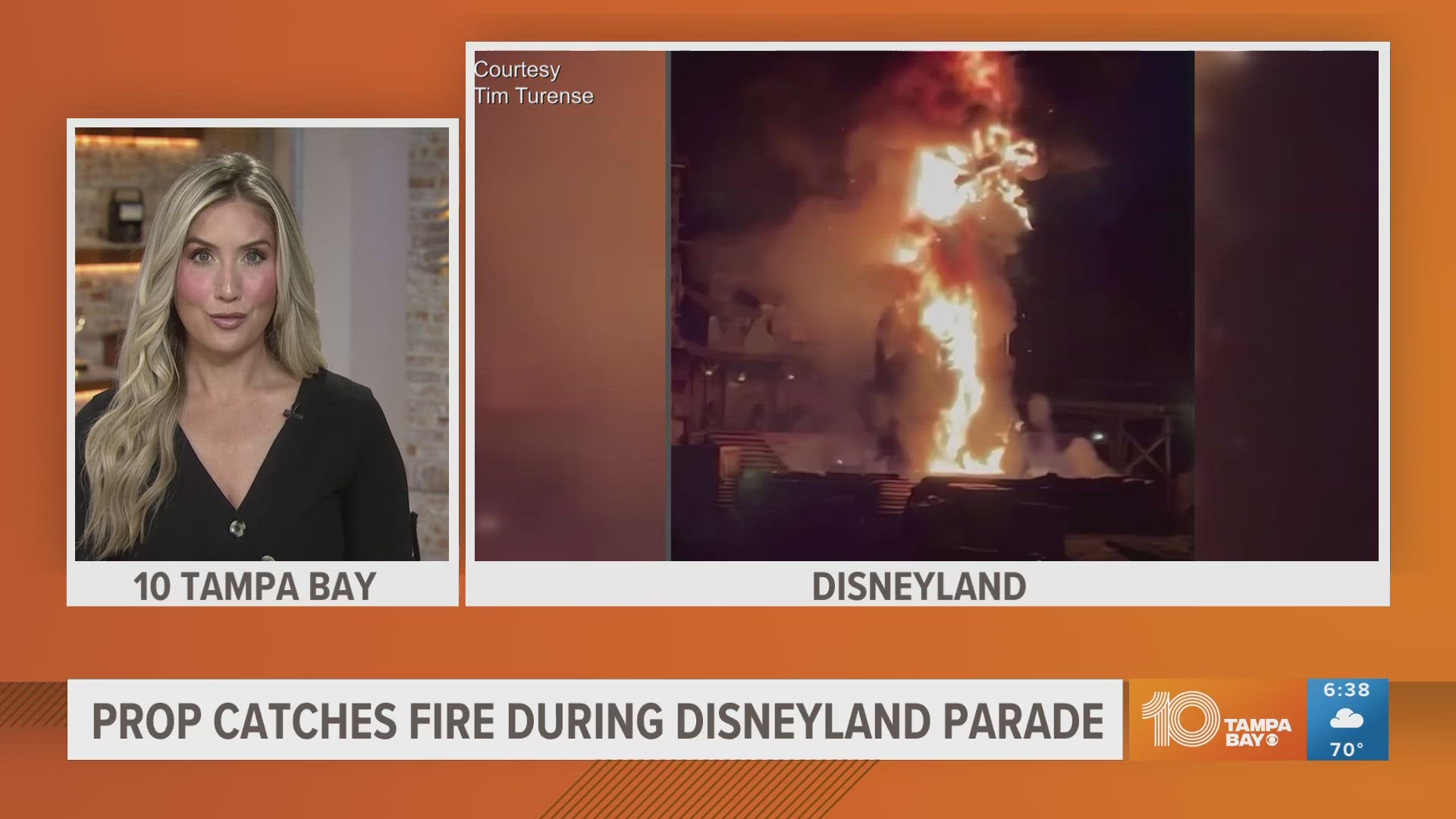 Disneyland’s fire-breathing animatronic dragon burst into flames during the popular “Fantasmic!” show.