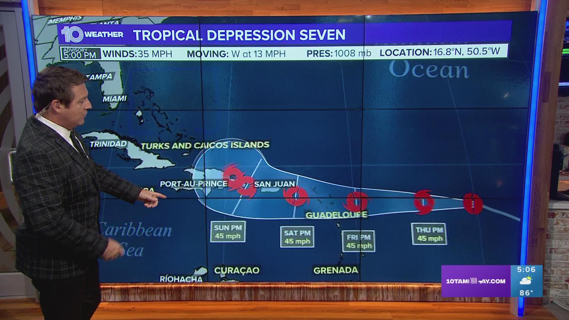 A tropical wave moving across the Atlantic Ocean continues to develop and now has a high chance of becoming a tropical depression.