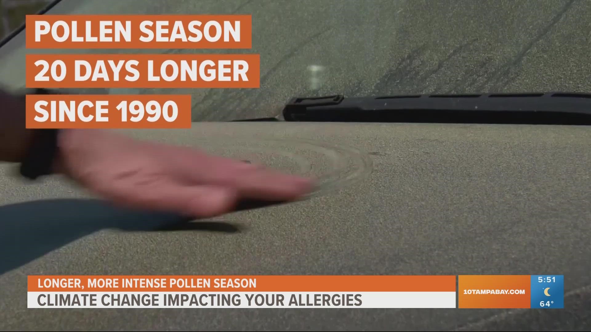 Warmer temperatures mean longer growing seasons, so the pollen sticks around longer.