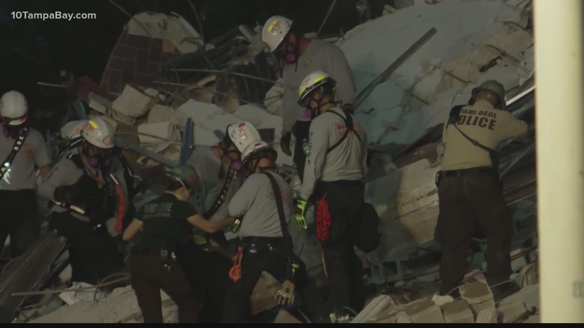 Rescuers are using big machines, small buckets, drones, microphones and their hands to pick through the mountain of debris that had been the 12-story building.