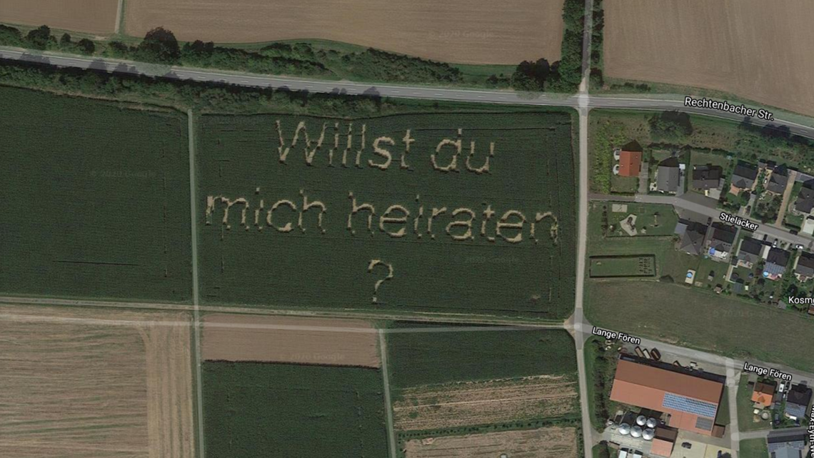 Man's corn field marriage proposal captured on Google Maps