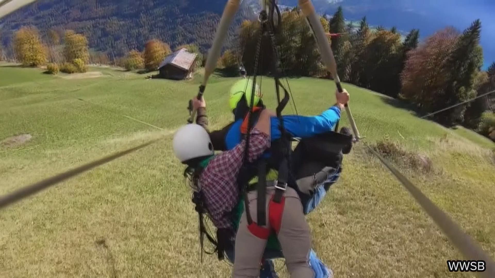 Last November, North Port man Chris Gursky dangled from a hang glider for more than two minutes after it launched off a 4,000-foot mountain ledge.

It was his first time hang gliding, but the safety harness was reportedly not attached properly.