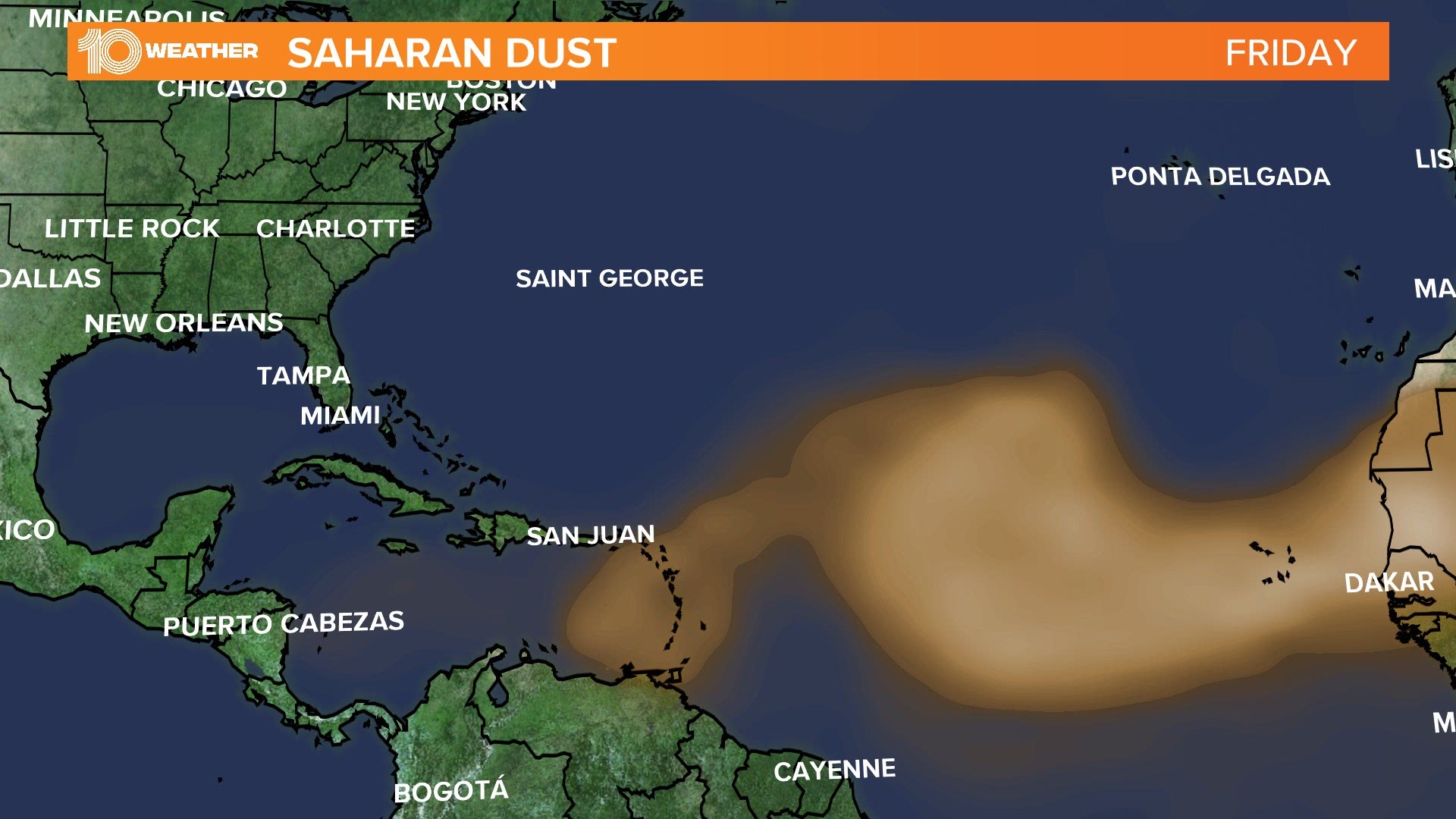Saharan dust heading toward Tampa Bay