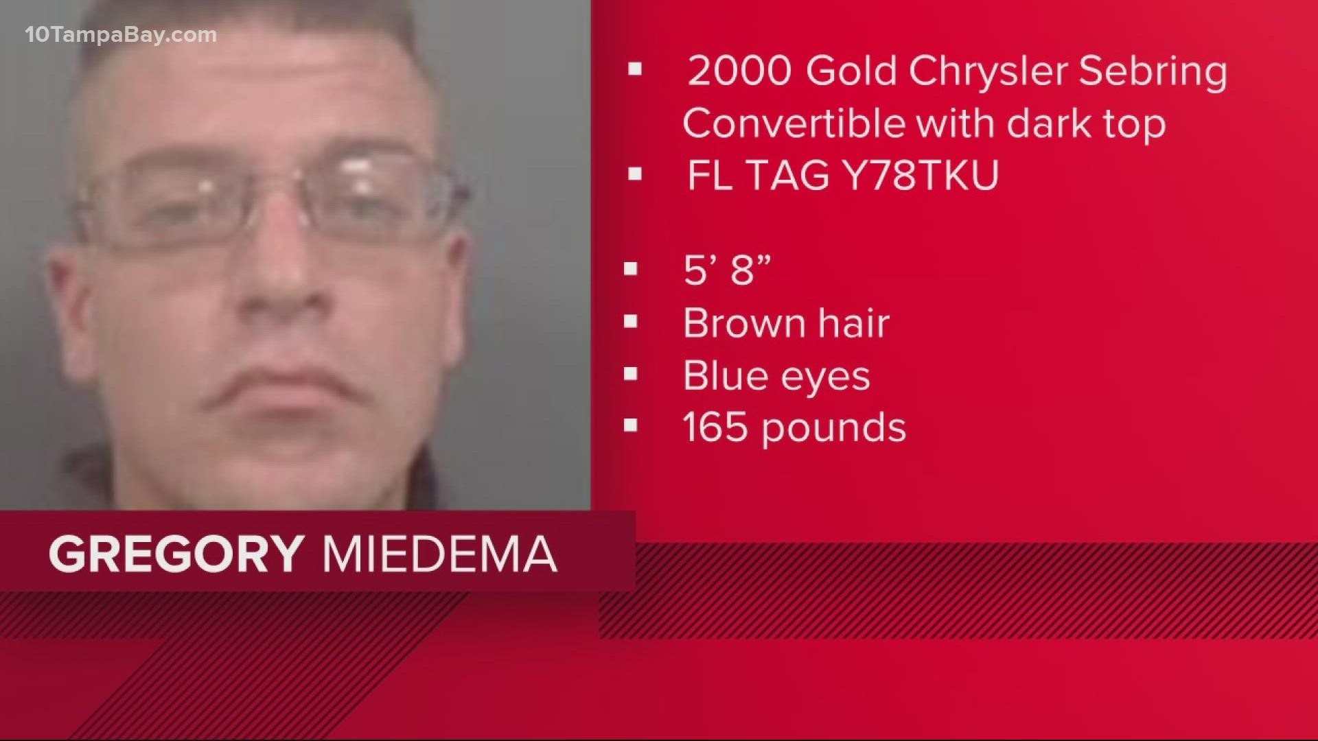 The Florida Department of Law Enforcement has issued a Florida Blue Alert for Miedema, 33, last seen near U.S.-19 South Deer Run Road in Perry, Florida.