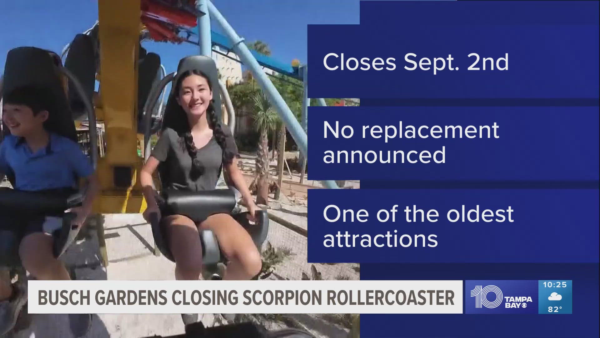 After 44 years, the Scorpion rollercoaster at Busch Gardens Tampa Bay is set to shut down after Labor Day this year, park officials said in a news release.