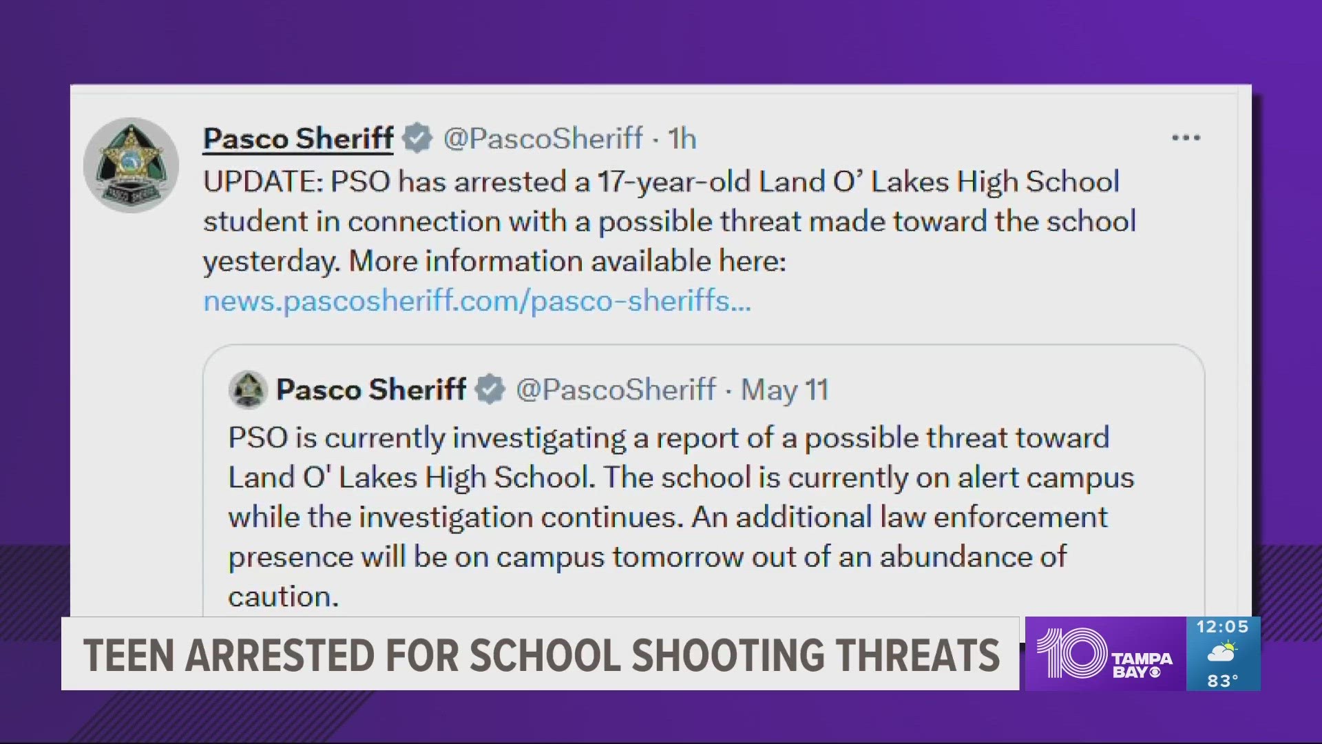 The sheriff's office said the 17-year-old was arrested for written threats to conduct a mass shooting, which is a felony.