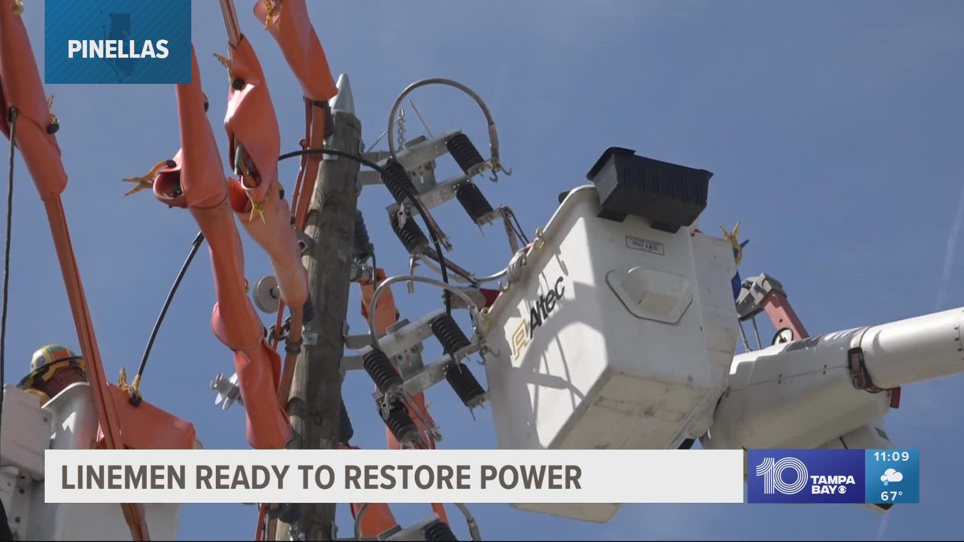 Duke Energy is ready to restore power wherever needed in the Tampa Bay area once the storm passes.