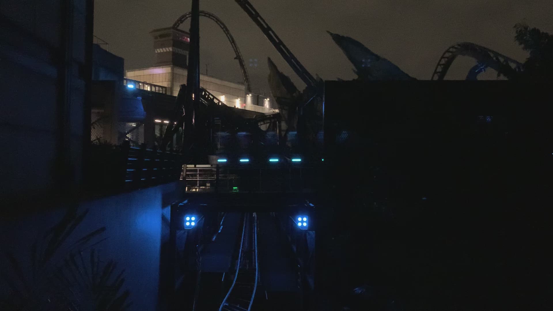 Check out Jurassic World: Velocicoaster get tested at night.