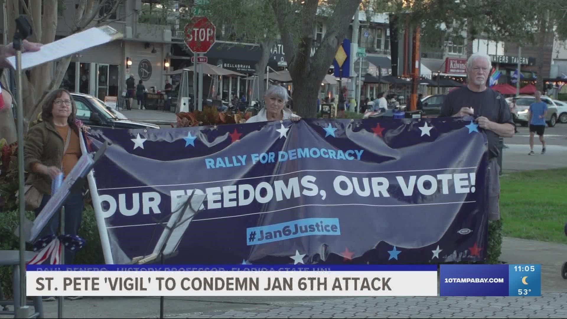 Vigil organizers and attendees called for those who participated in the insurrection to be held accountable and for stronger voting rights protections.