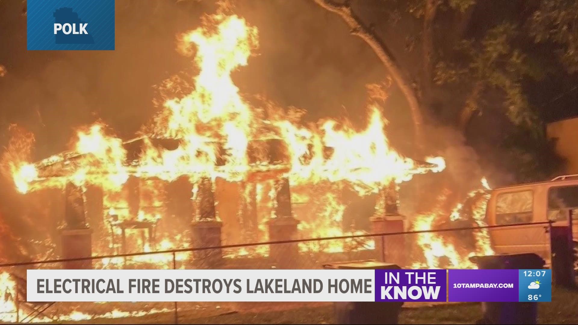 The flames were under control in less than 20 minutes, the Lakeland Fire Department said.