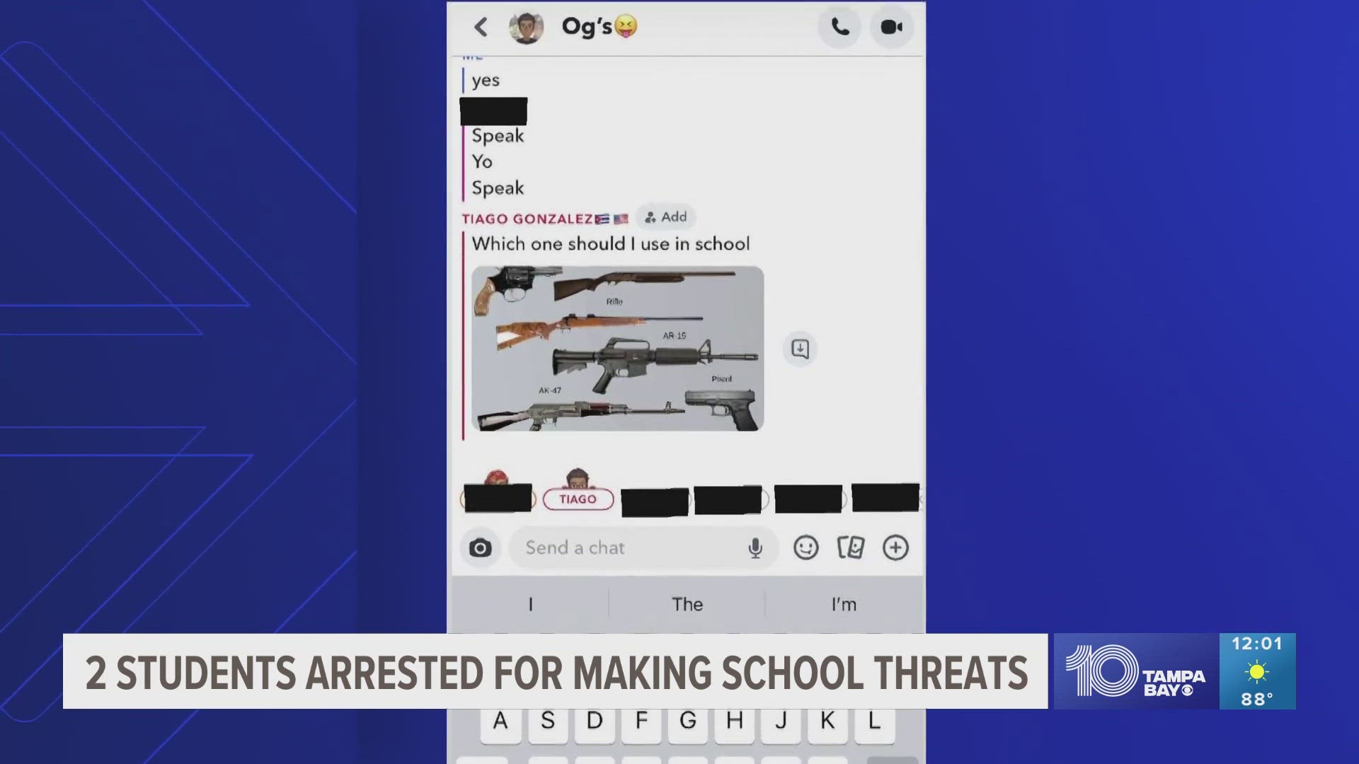 Two Tampa Bay-area students are facing charges after both made online school threats to use a weapon on Tuesday, according to authorities.