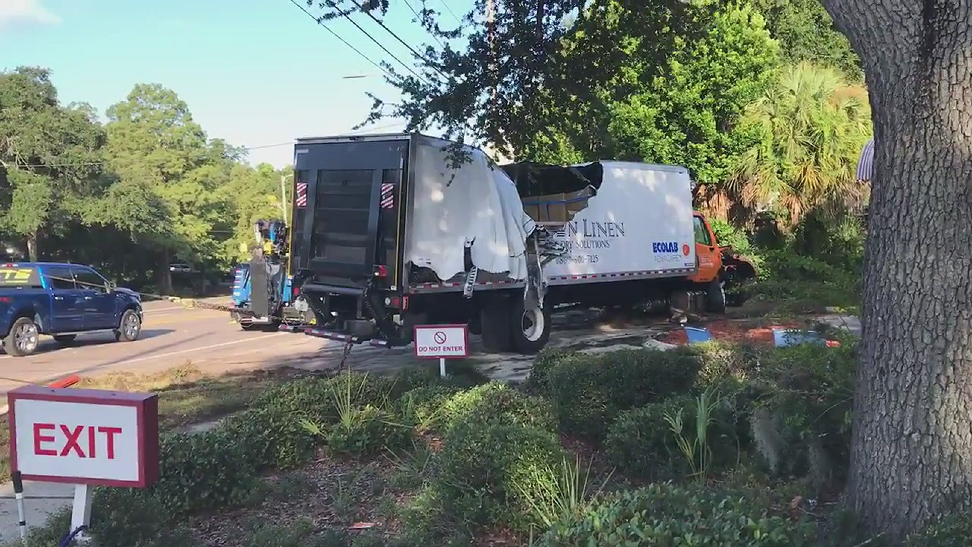 A semi-truck took down a traffic pole as it crashed near a business in Clearwater Wednesday morning. Traffic has been delayed.