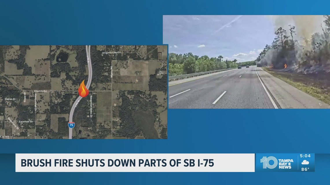 Blown tire sparks brush fire on I-75 in Hernando County | wtsp.com