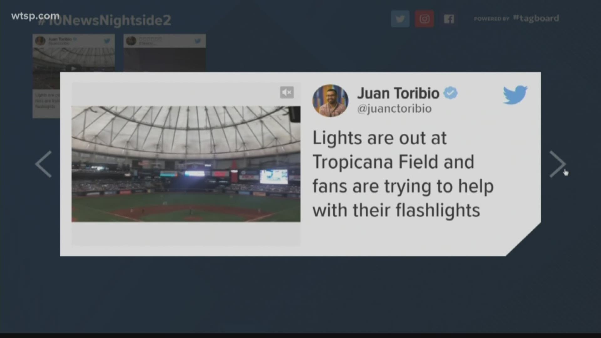 The New York Yankees and Tampa Bay Rays are being delayed in the ninth inning by a power outage at Tropicana Field.

The lights at the dome stadium went out after Austin Pruitt's first pitch to Thairo Estrada leading off the ninth inning Sunday.

Both teams' television broadcasts also lost power.

The Tampa Bay Rays later tweeted the power outage came from a main switch in the building failing.