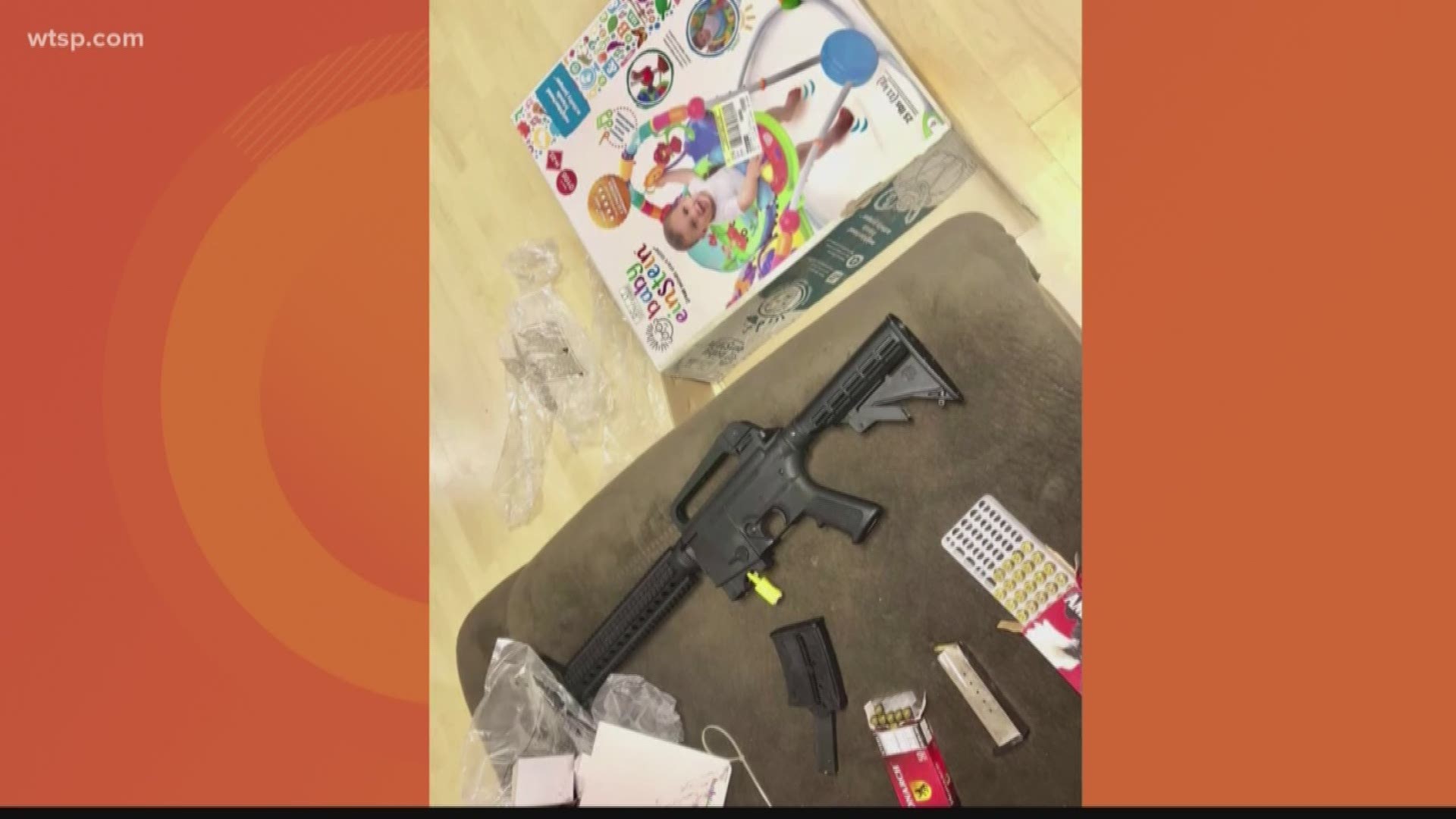 A woman who bought a baby shower gift at a Florida Goodwill store was shocked when the father-to-be opened the box and found a loaded semi-automatic rifle inside.