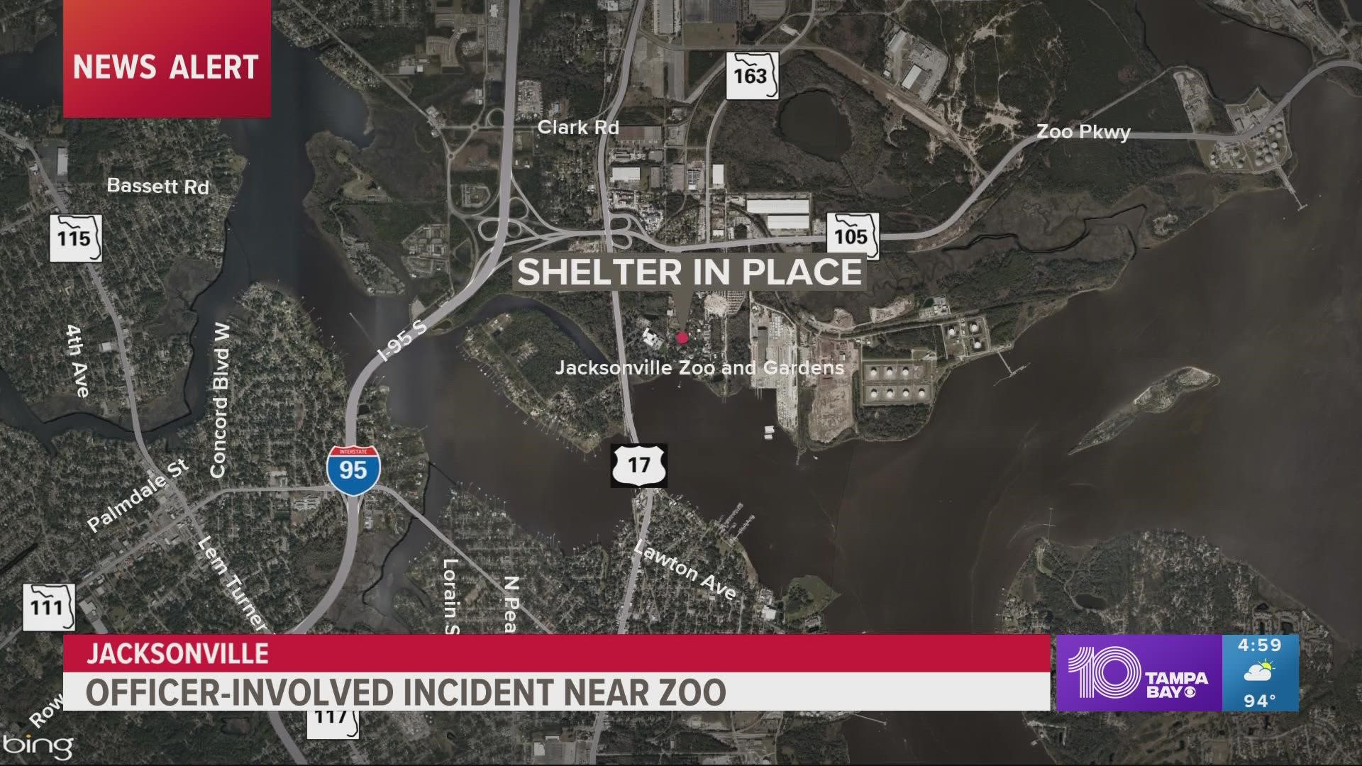 The Jacksonville Zoo says the incident happened between JSO and an individual outside the Zoo around 2:30 p.m. That individual was never inside the Zoo.