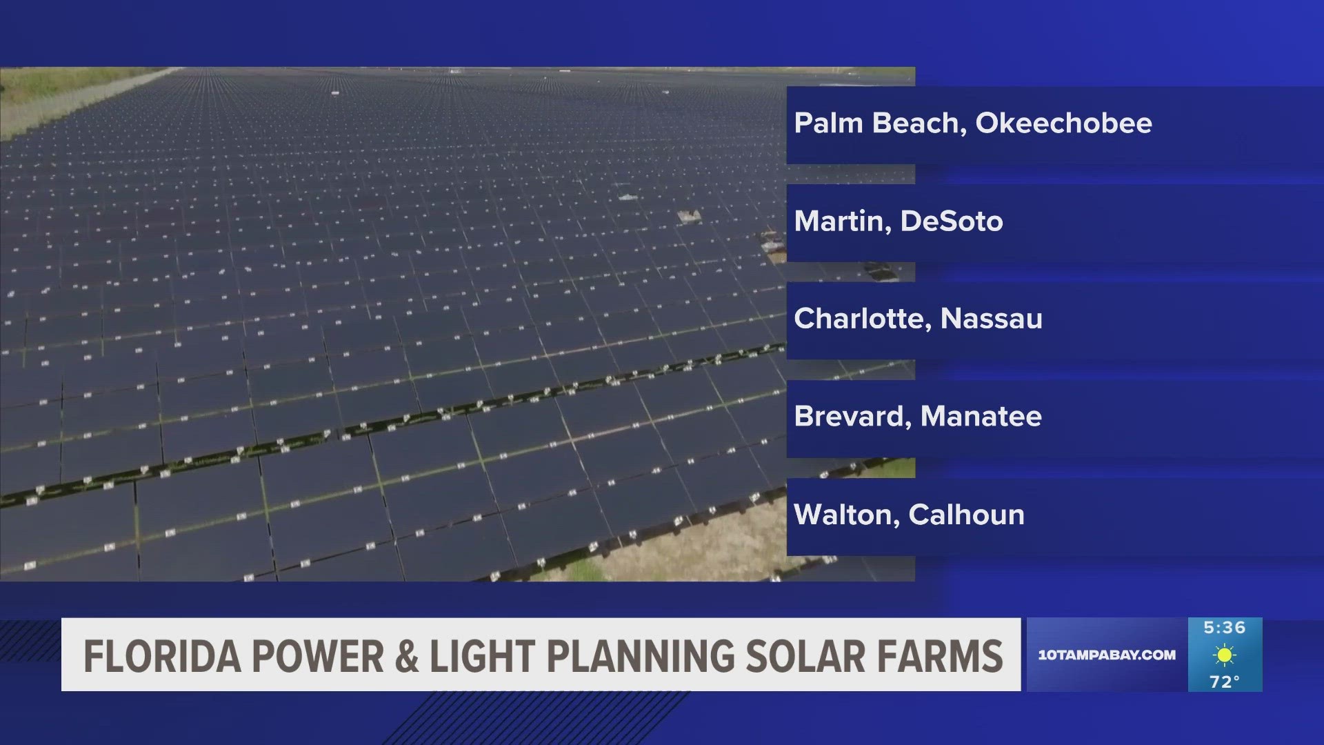 They are asking to move forward with 12 new solar-energy facilities. If approved, FPL says it will have 11 counties with an operational site by January 2025.