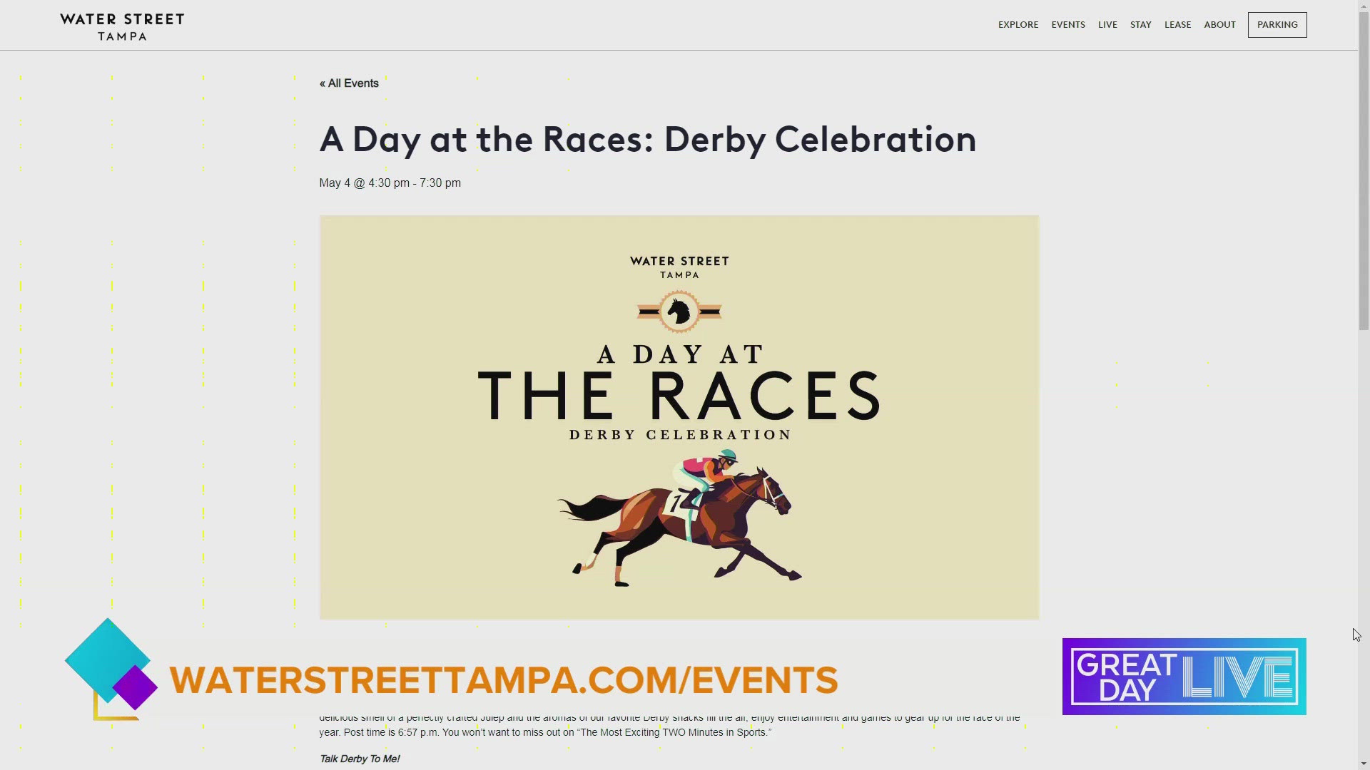 Water Street Tampa presents "A Day At The Races." For more information visit waterstreettampa.com/events.