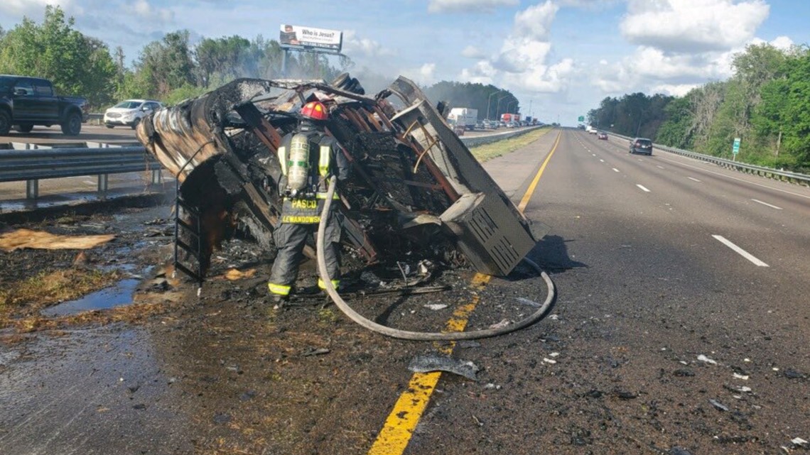 Fiery crash on I75 in Pasco County slows traffic