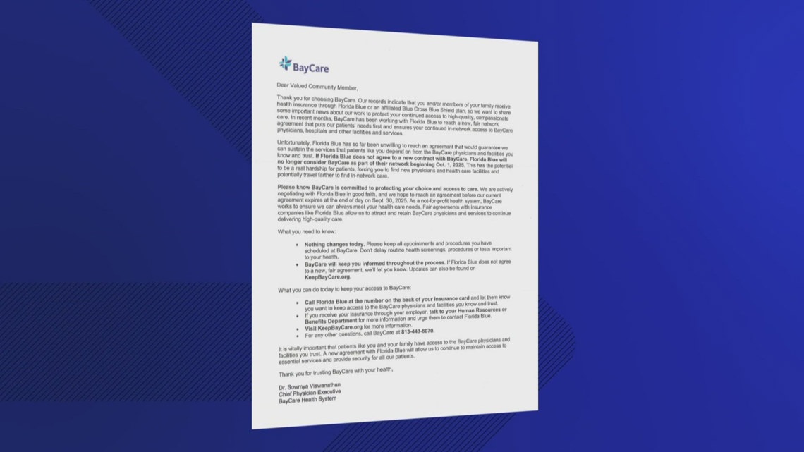 Contract negotiations between Florida Blue and BayCare could impact patients