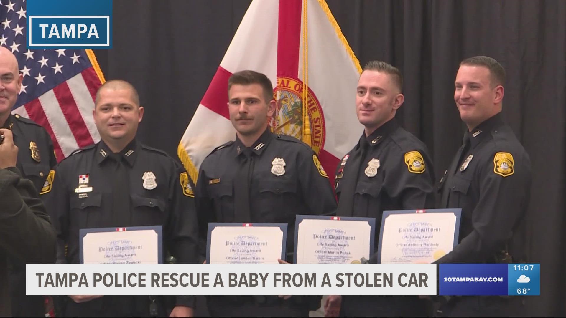 The baby was overheated, but the officers were able to use a cool compress and give her tiny bits of water to save her from a life-or-death incident.
