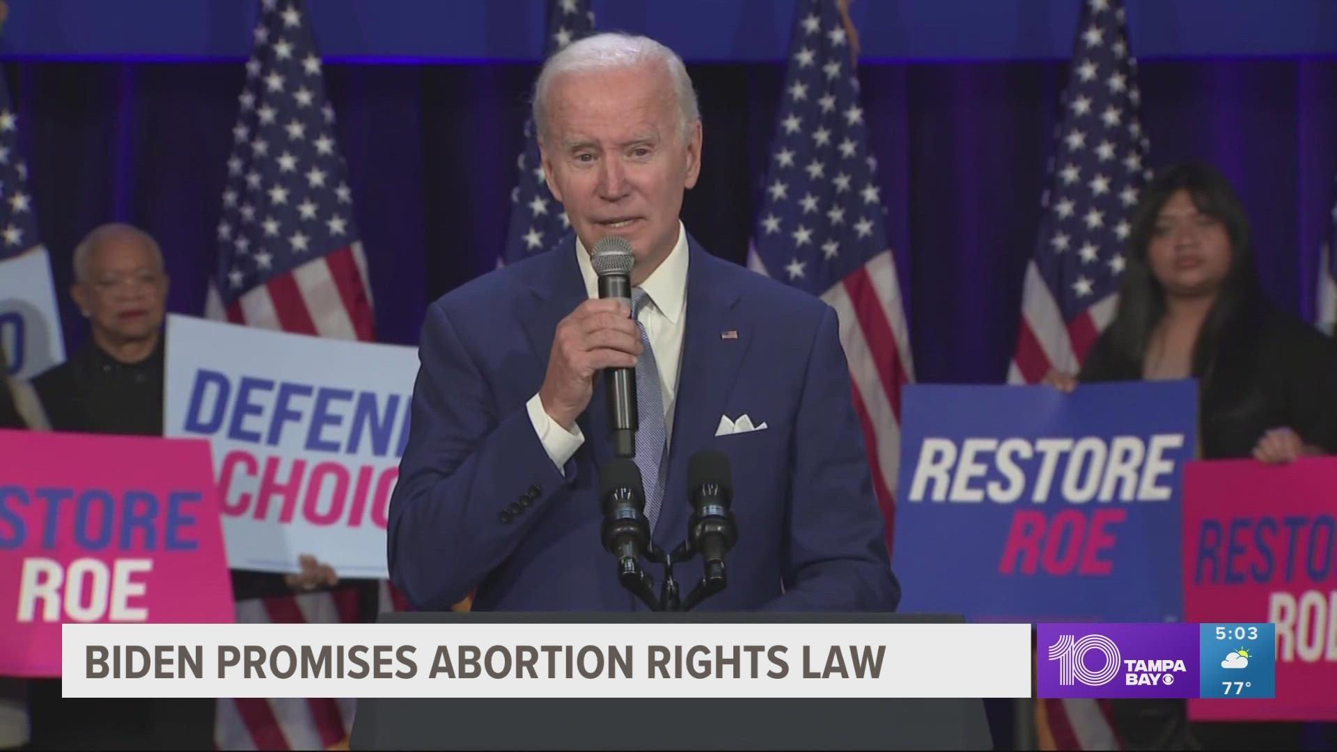 In a speech designed to energize his party’s voters before the midterm elections, Biden said, "If you care about the right to choose, then you gotta vote.”