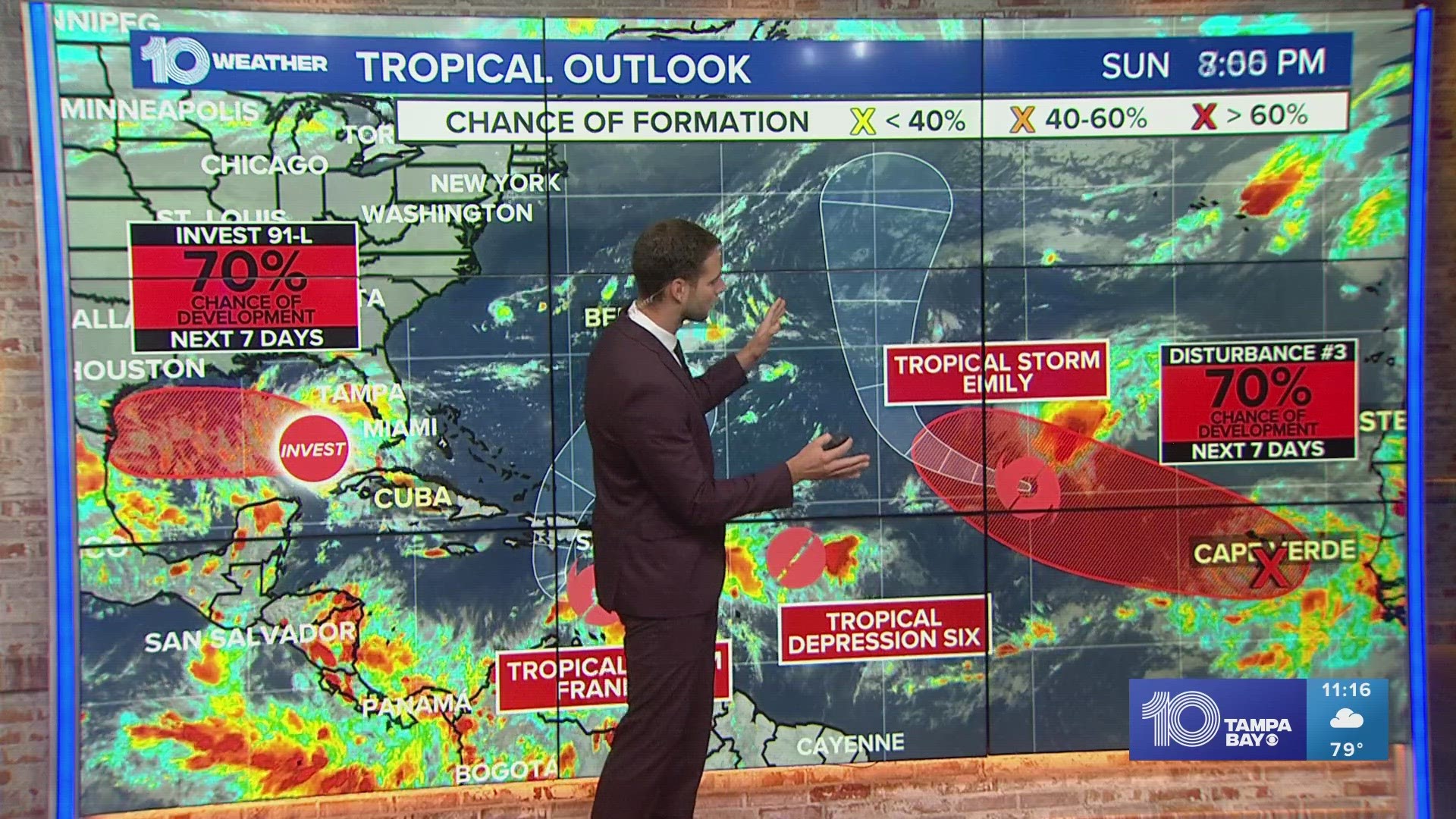 Tropical Storm Franklin is located over the eastern Caribbean Sea.