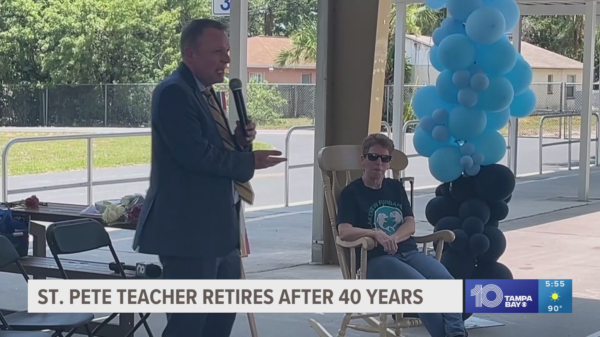 The school she teaches at held a surprise celebration for her.