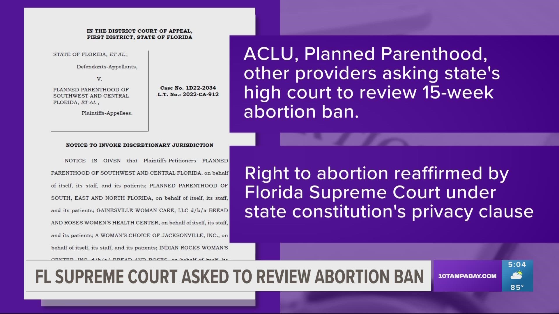 Florida abortion rights advocates want state court to review ban