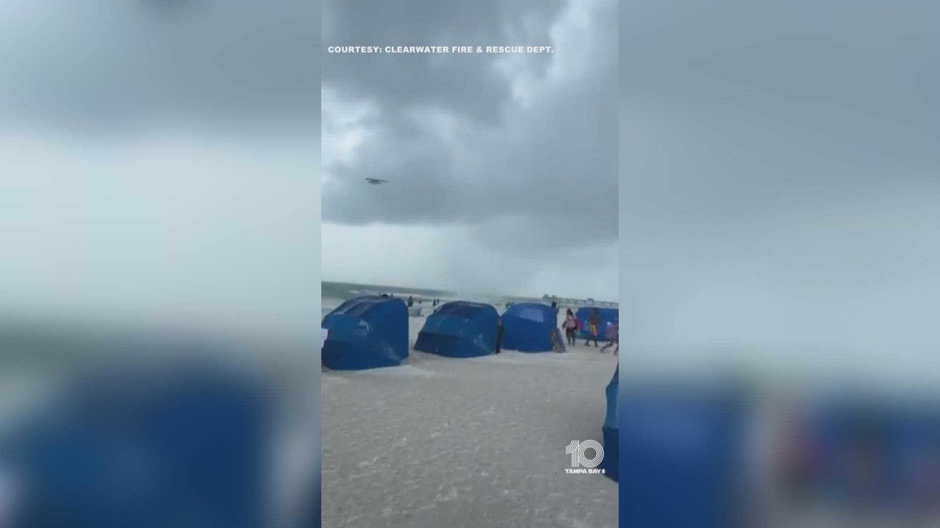 As thunderstorms rolled into the Tampa Bay area Friday evening, a small waterspout that moved ashore at Clearwater Beach sent two people to the hospital.