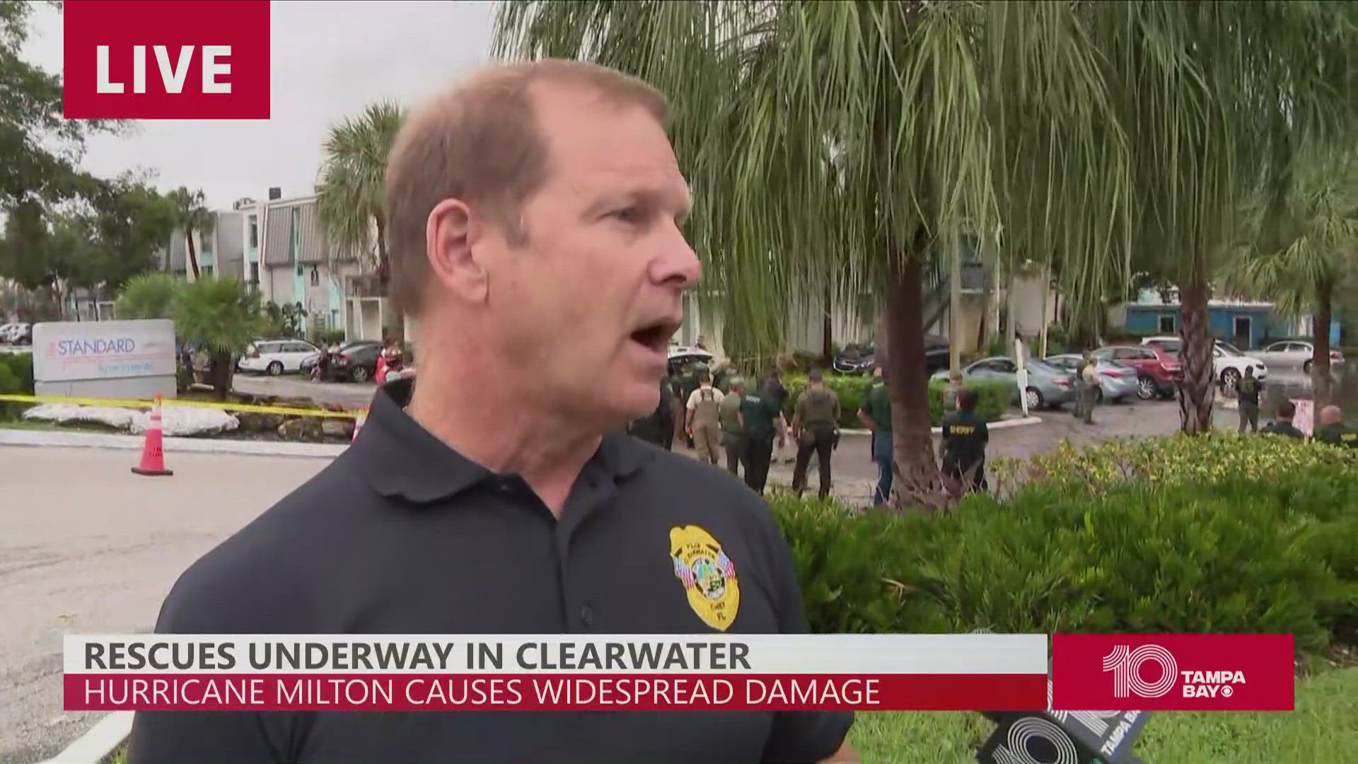 Clearwater police and rescue crews are working to pull people out of an apartment building after Milton.