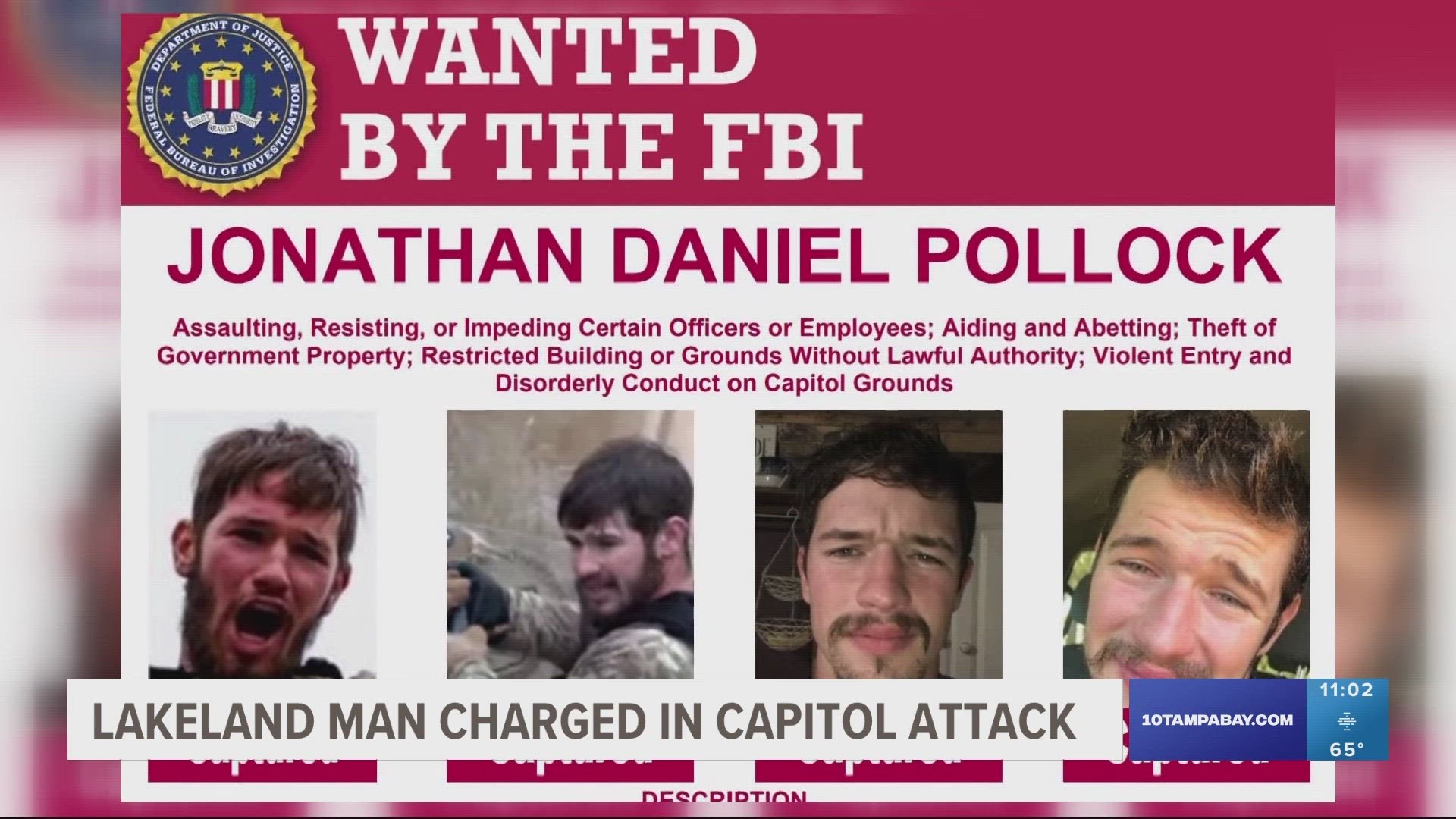 After three years as a fugitive for allegedly assaulting Capitol Police officers on Jan. 6, 2021, Jonathan Pollock of Lakeland, Florida, is in custody, the FBI said.