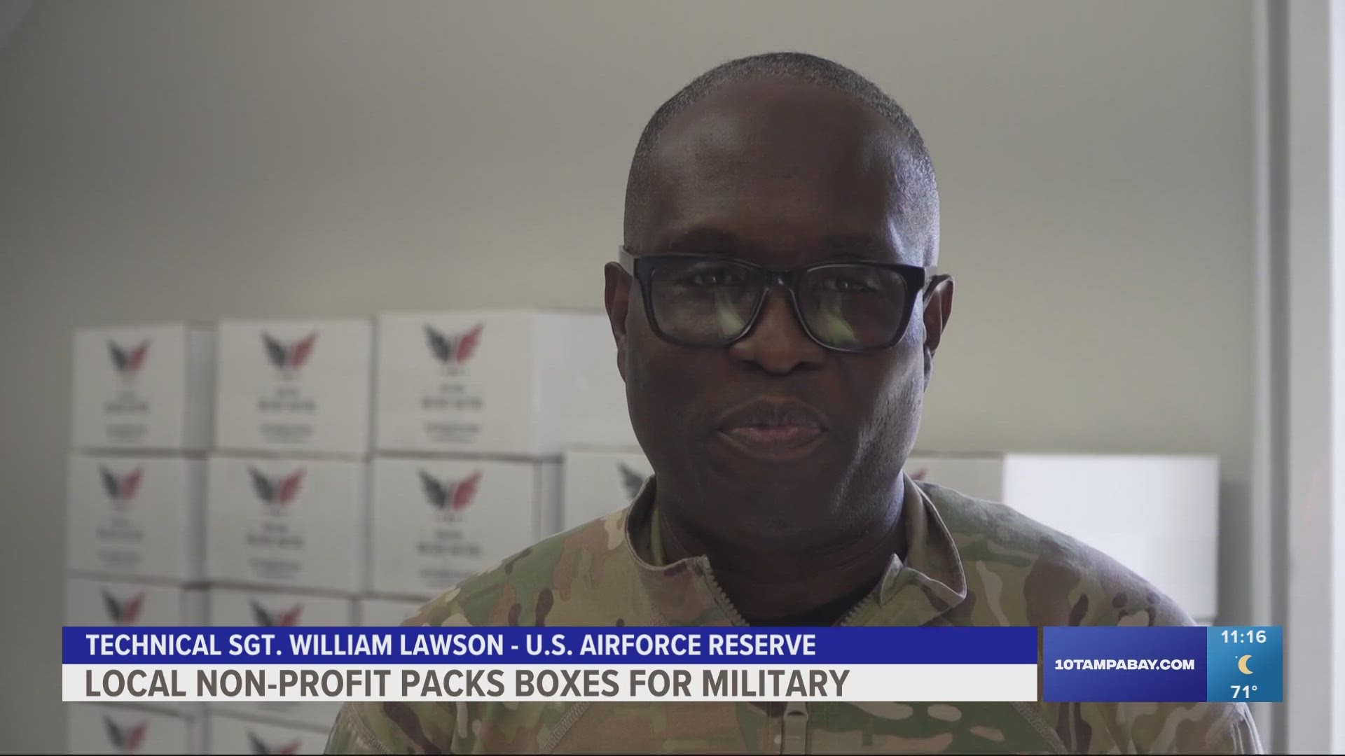 Sgt. William Larson helped pack boxes after receiving one while he was deployed in Qatar.