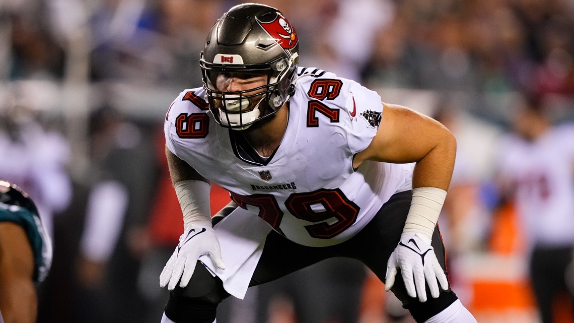 Tampa Bay Buccaneers defensive end Pat O'Connor (79) jobs off the field  after a play during the second half of an NFL football game against the  Dallas Cowboys, Thursday, Sept. 9, 2021