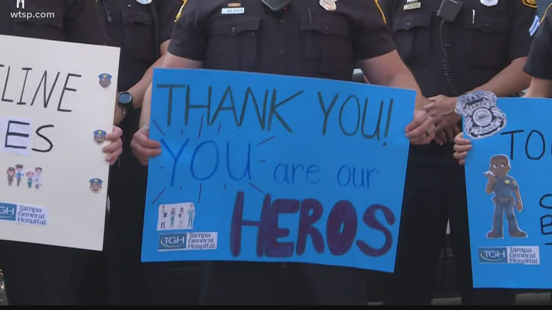 Officers from the police department supported their fellow responders at Tampa General Hospital.
