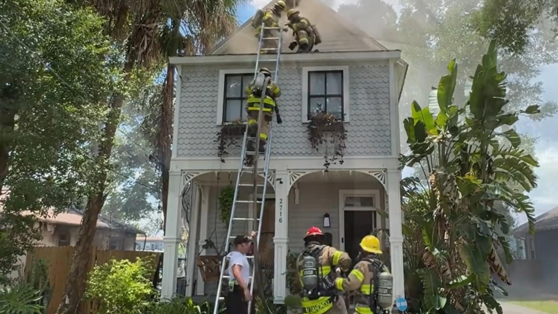 Two homes on North Morgan Street went up in flames after a shed behind one of them caught on fire, according to Tampa Fire Rescue.