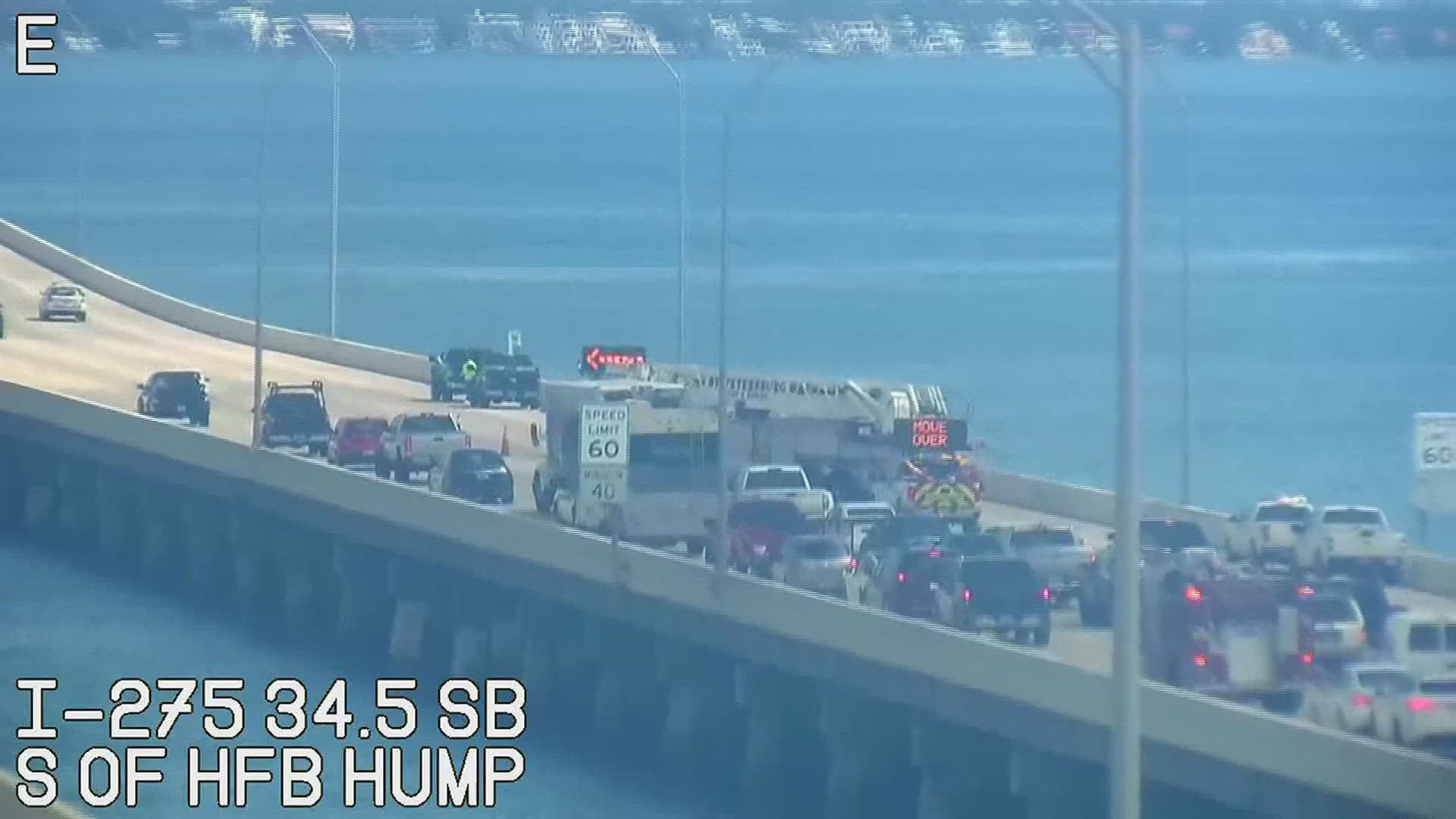 Car fire on Howard Frankland Bridge jams traffic