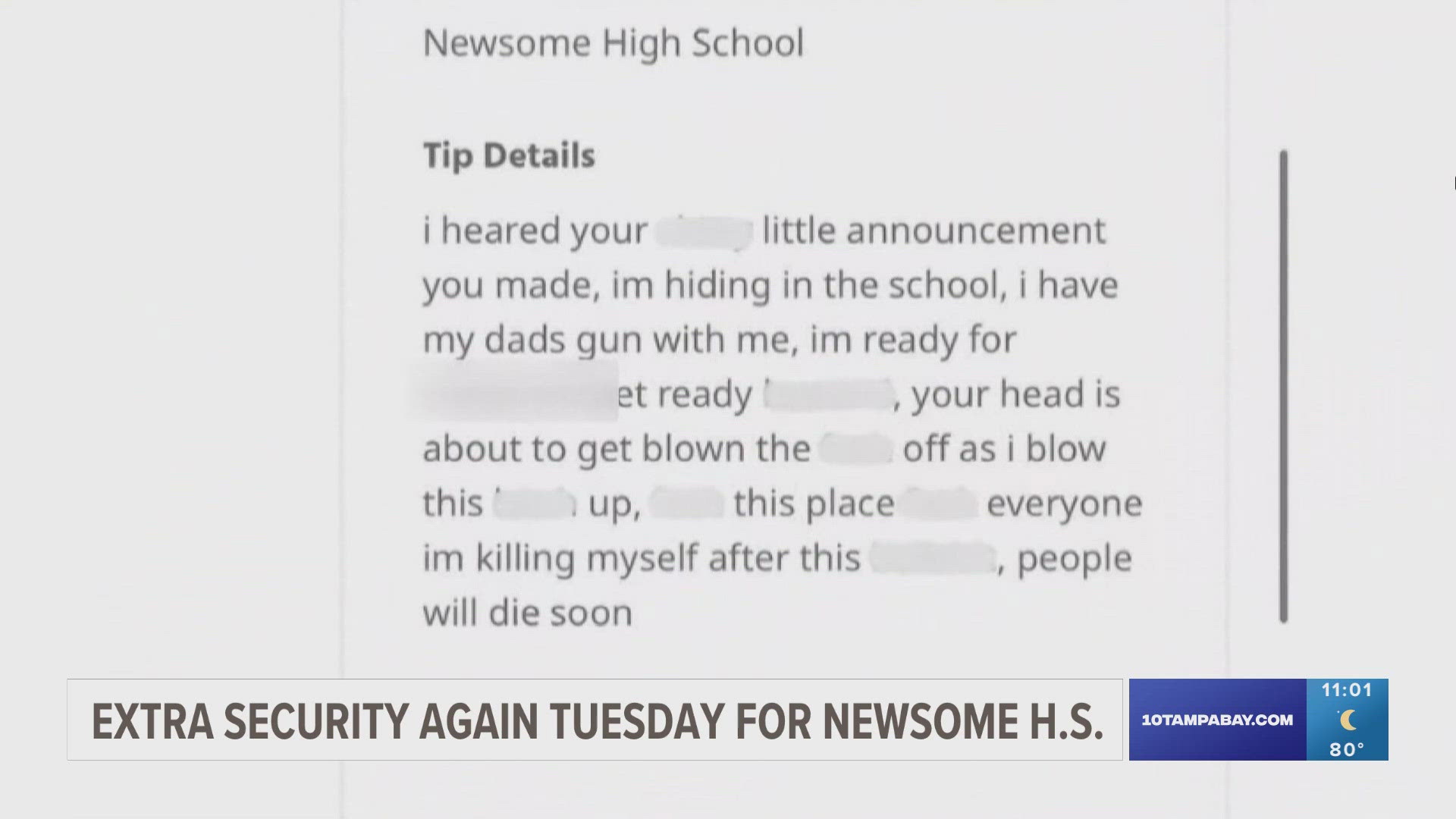 There will be an "increased presence" of deputies at the school as the agency continues to investigate the threats that locked down Newsome High last week.