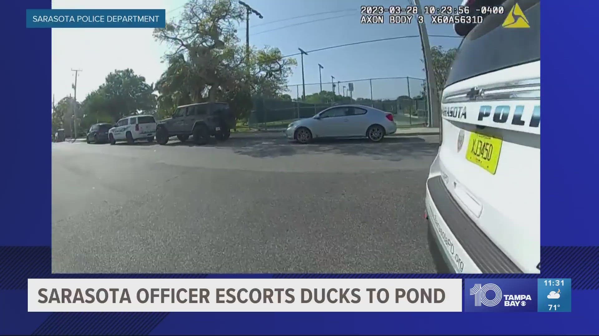 The Sarasota Police Department says the officer was able to "wing it."