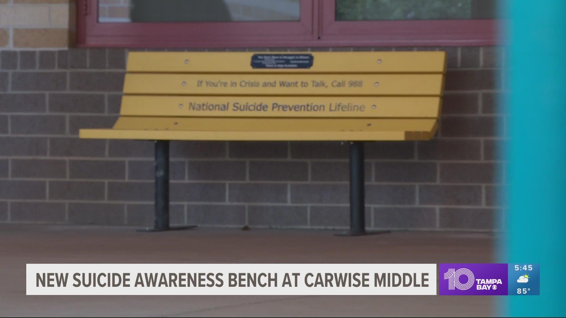 Suicide awareness benches spread a life-saving message to encourage students to get help if needed.